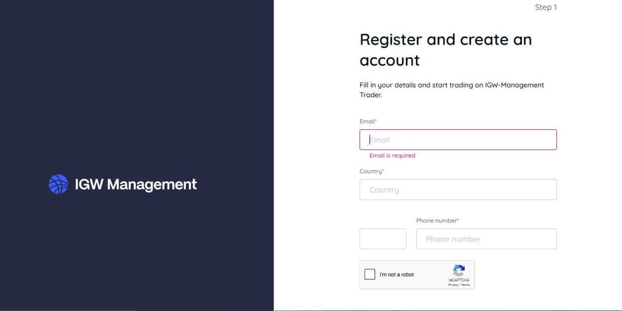 IGW Management Signup Page