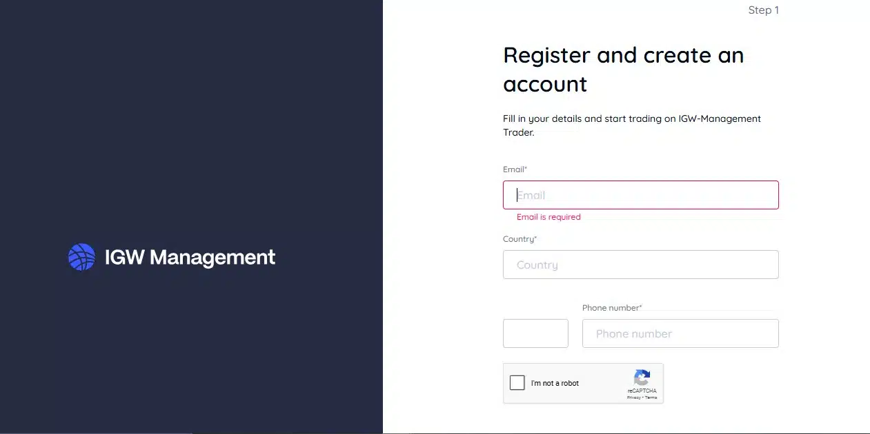 IGW Management Signup Page
