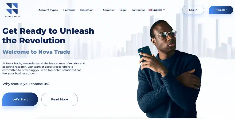 Nova Trade page home page screenshot