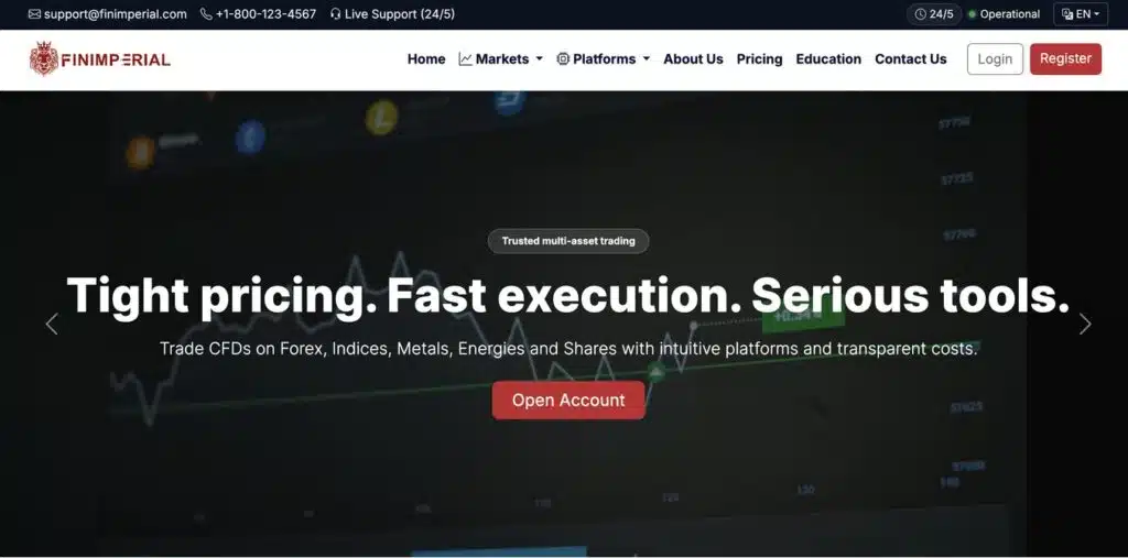 Finimperial home page screenshot
